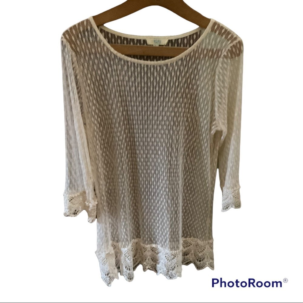 Kori America Creme sheer lace tunic with gothic lace trim